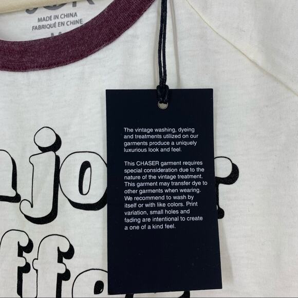 Chaser "Bonjour Coffee" Short Sleeve Knit Cotton T Size Medium - Picture 4 of 7